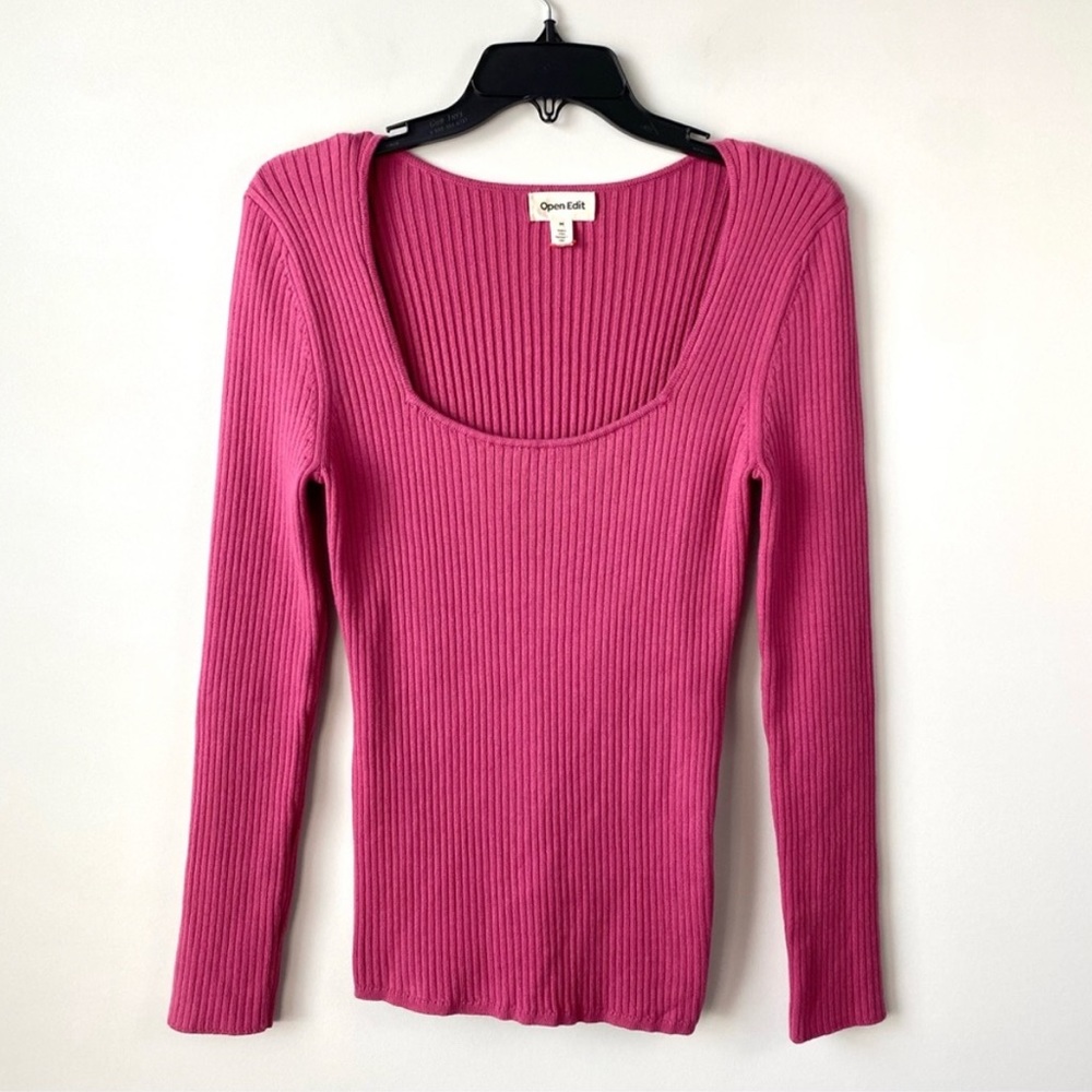 Open Edit Red Raspberry Side Slit Sweater - image 2